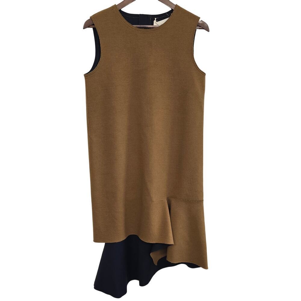 PortsPure Designer Wool Blend Colorblock Dress Asymmetrical Midi Minimalist Luxe - Picture 2 of 16